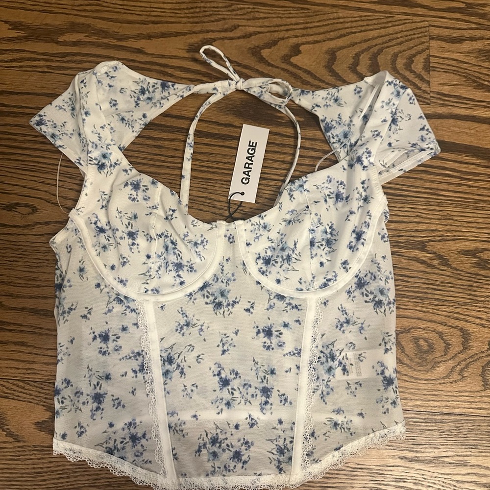 Garage White Cream Puff Sleeve Crop Blouse